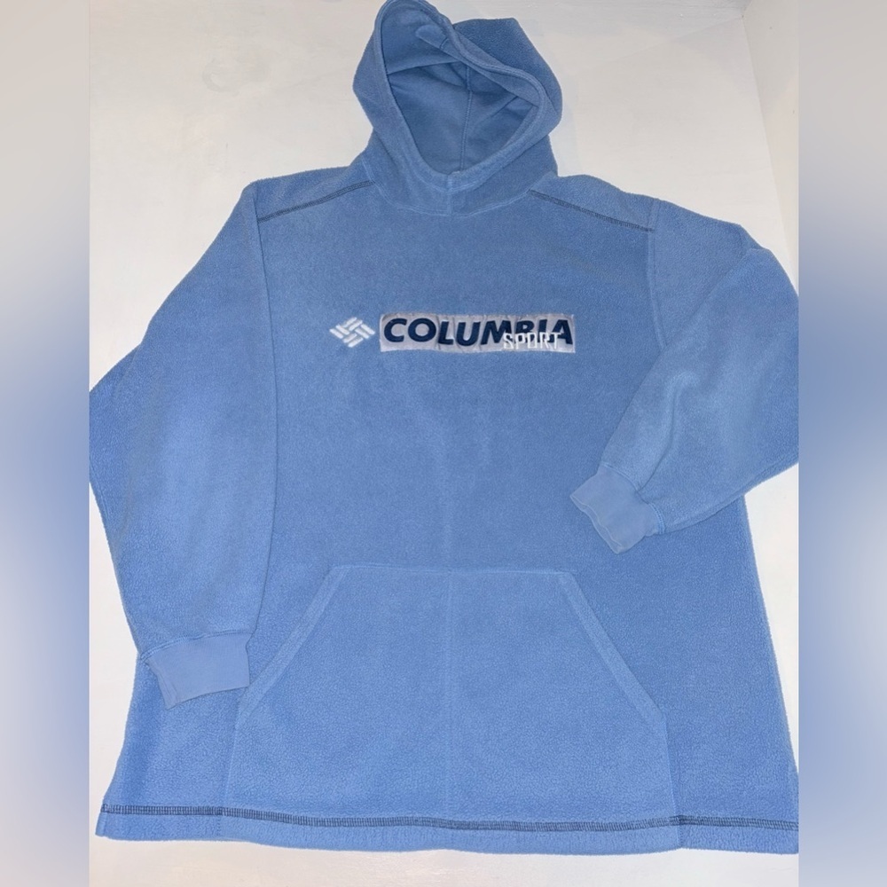 Vintage Columbia Men's Blue Fleece Hoodie